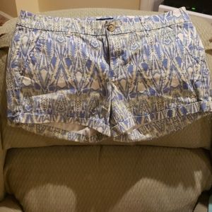 AMERICAN EAGLE 🦅 Patterned Shorts Midi Stitch Shorts Blue & Yellow Size 14